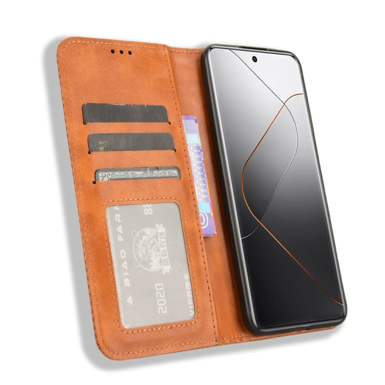 For Xiaomi 14 Pro Magnetic Buckle Retro Texture Leather Phone Case(Brown) - Xiaomi 14 Pro Cases by buy2fix | Online Shopping UK | buy2fix
