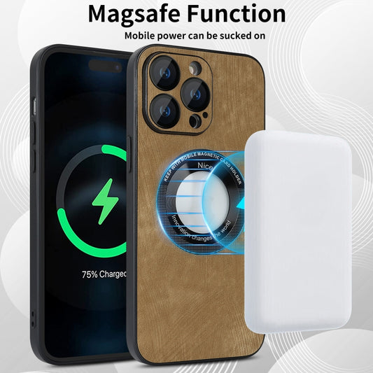 For iPhone 14 Pro Max Skin Feel Leather MagSafe Magnetic Phone Case(Brown) by buy2fix