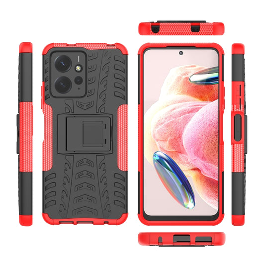 For Xiaomi Redmi Note 12 4G Global Tire Texture TPU + PC Phone Case with Holder(Red) by buy2fix