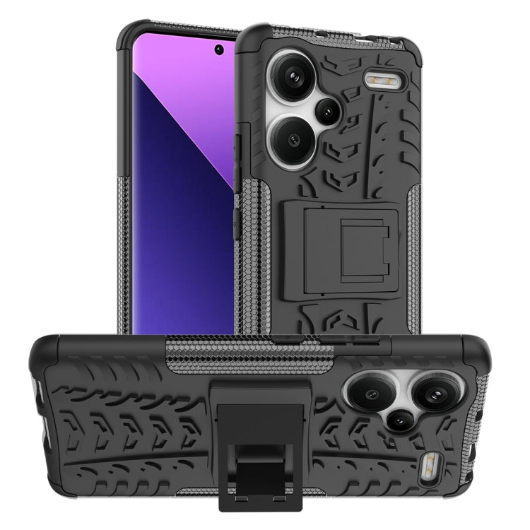 For Xiaomi Redmi Note 13 Pro+ 5G Tire Texture TPU + PC Phone Case with Holder(Black) - Xiaomi Cases by buy2fix | Online Shopping UK | buy2fix