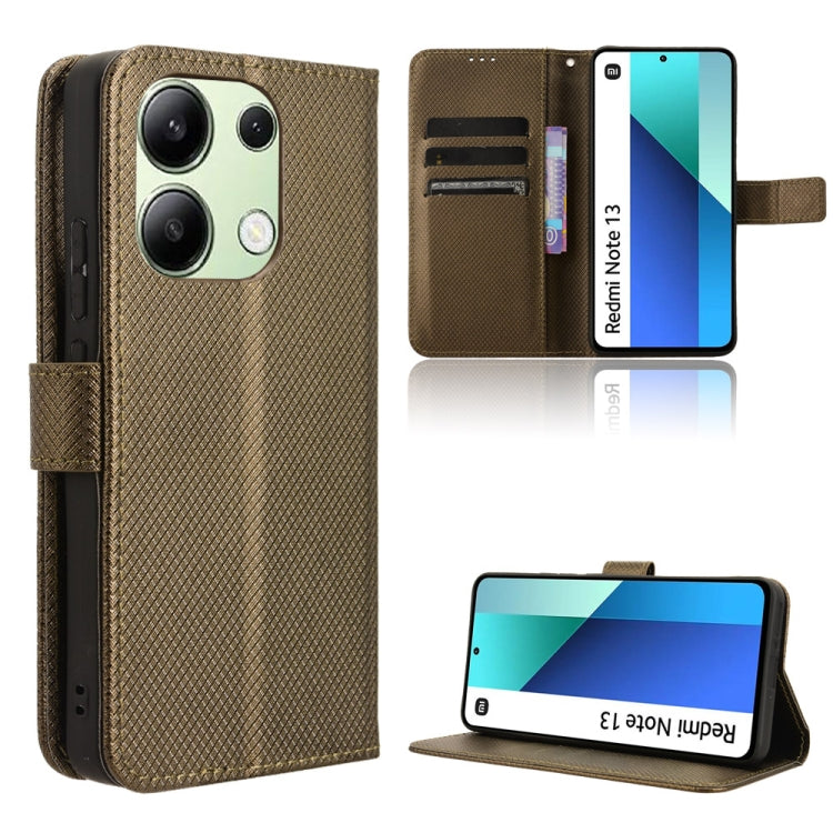 For Xiaomi Redmi Note 13 4G Diamond Texture Leather Phone Case(Brown) - Xiaomi Cases by buy2fix | Online Shopping UK | buy2fix