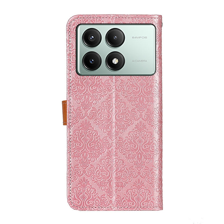 For Xiaomi Poco X6 Pro 5G/Redmi K70E European Floral Embossed Leather Phone Case(Pink) - Xiaomi Cases by buy2fix | Online Shopping UK | buy2fix