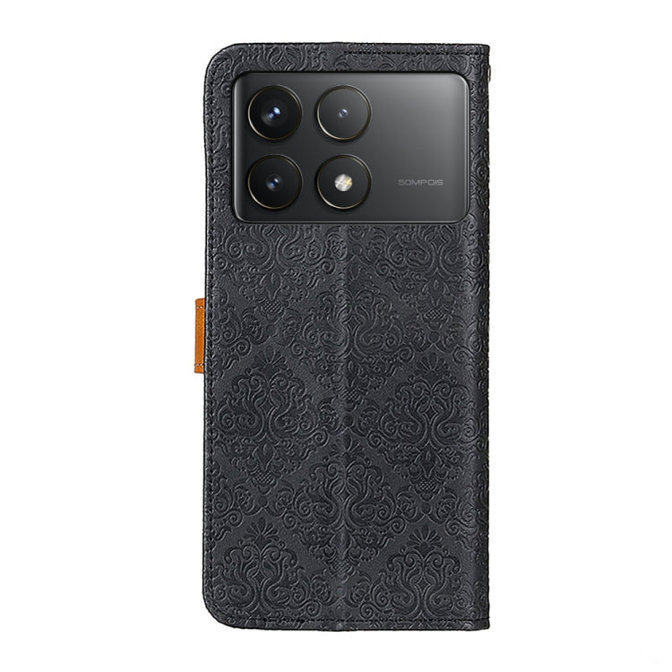For Xiaomi Redmi K70 5G / K70 Pro 5G European Floral Embossed Leather Phone Case(Black) - Xiaomi Cases by buy2fix | Online Shopping UK | buy2fix