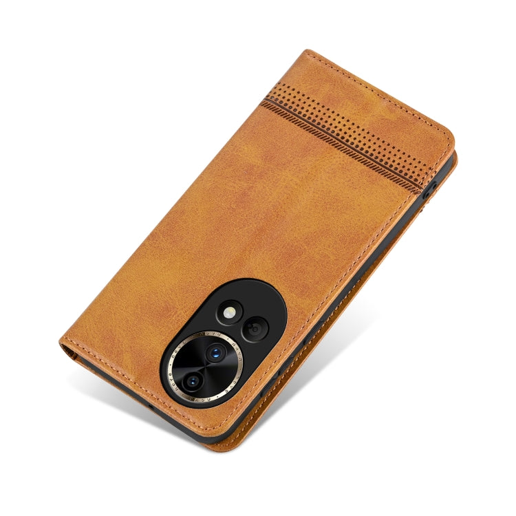 For Huawei nova 12 Pro AZNS Magnetic Calf Texture Flip Leather Phone Case(Light Brown) by AZNS