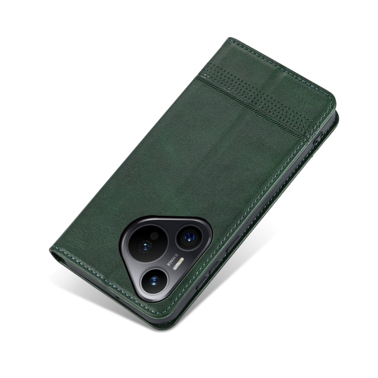 For Huawei Pura 70 AZNS Magnetic Calf Texture Flip Leather Phone Case(Dark Green) by AZNS