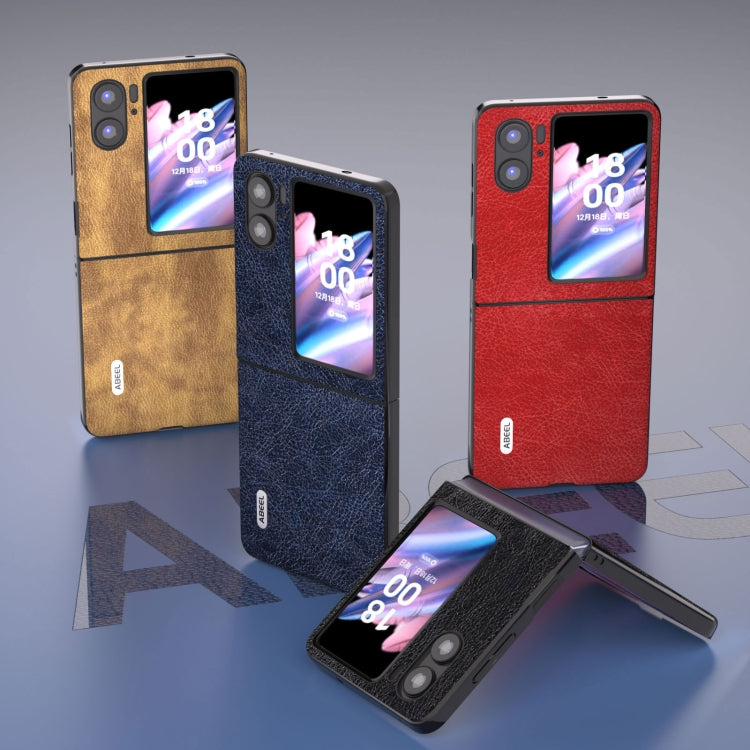 For OPPO Find N2 Flip ABEEL Retro Litchi Texture PU Phone Case(Brown) by buy2fix