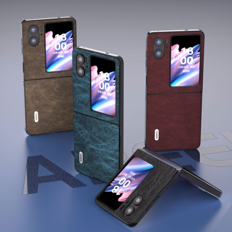 For OPPO Find N2 Flip ABEEL Dream Litchi Texture PU Phone Case(Khaki) by buy2fix