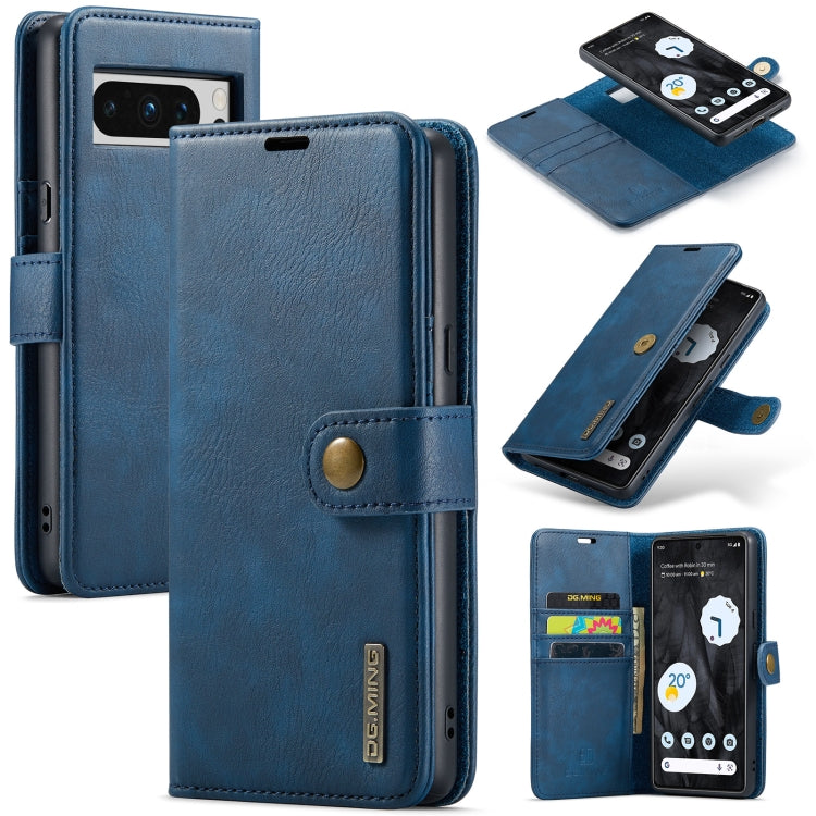 For Google Pixel 8 Pro DG.MING Crazy Horse Texture Detachable Magnetic Leather Phone Case(Blue) - Google Cases by DG.MING | Online Shopping UK | buy2fix