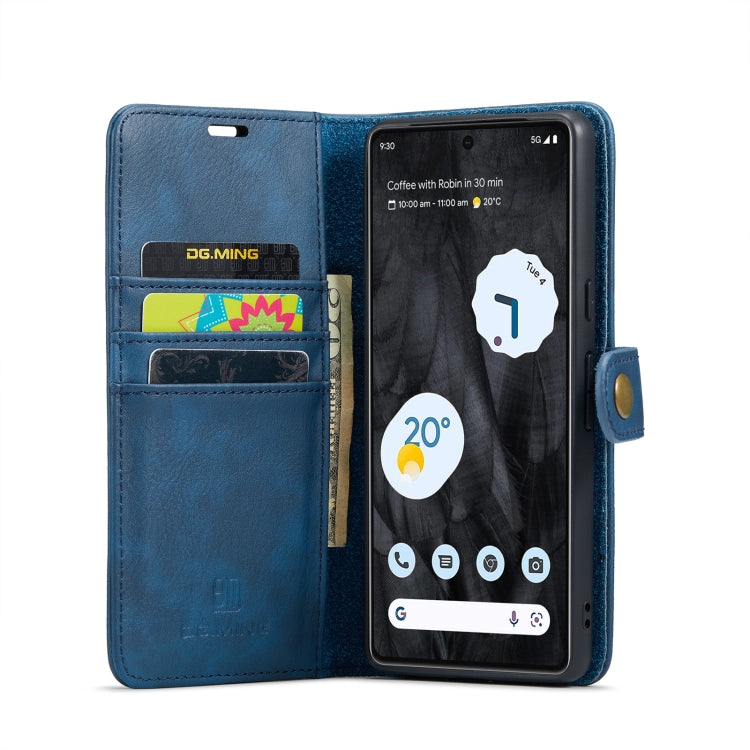 For Google Pixel 8 Pro DG.MING Crazy Horse Texture Detachable Magnetic Leather Phone Case(Blue) - Google Cases by DG.MING | Online Shopping UK | buy2fix