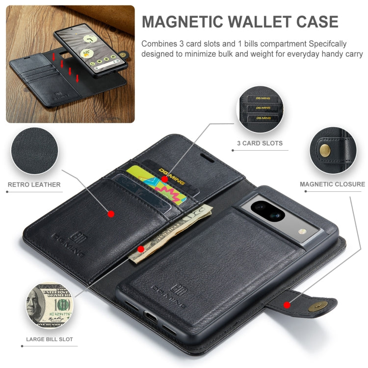 For Google Pixel 8A DG.MING Crazy Horse Texture Detachable Magnetic Leather Phone Case(Black) - Google Cases by DG.MING | Online Shopping UK | buy2fix