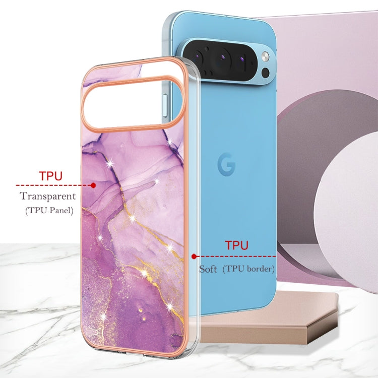 For Google Pixel 9 / 9 Pro Electroplating Marble Dual-side IMD Phone Case(Purple 001) by buy2fix