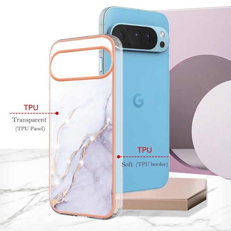 For Google Pixel 9 / 9 Pro Electroplating Marble Dual-side IMD Phone Case(White 006) by buy2fix