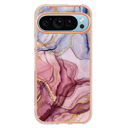 For Google Pixel 9 Pro XL Electroplating Marble Dual-side IMD Phone Case(Rose Red 014) by buy2fix