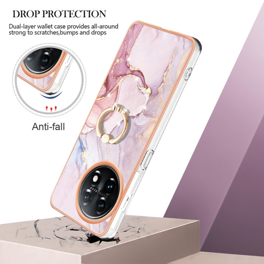 For OnePlus 11 Electroplating Marble IMD TPU Phone Case with Ring Holder(Rose Gold 005) by buy2fix