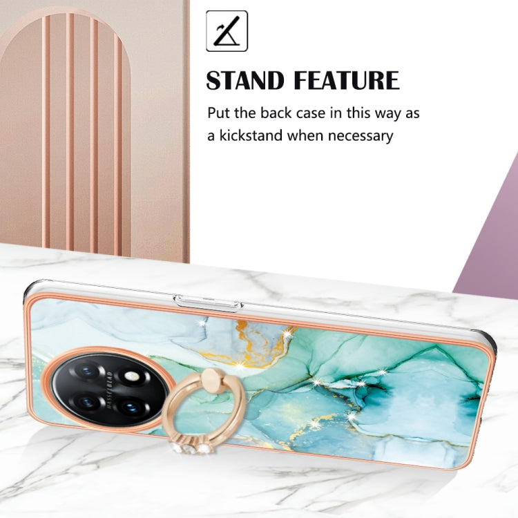 For OnePlus 11 Electroplating Marble IMD TPU Phone Case with Ring Holder(Green 003) - OnePlus Cases by buy2fix | Online Shopping UK | buy2fix