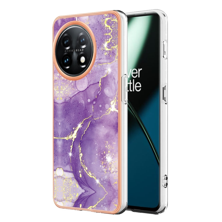 For OnePlus 11 Electroplating Marble IMD TPU Phone Case with Ring Holder(Purple 002) - OnePlus Cases by buy2fix | Online Shopping UK | buy2fix