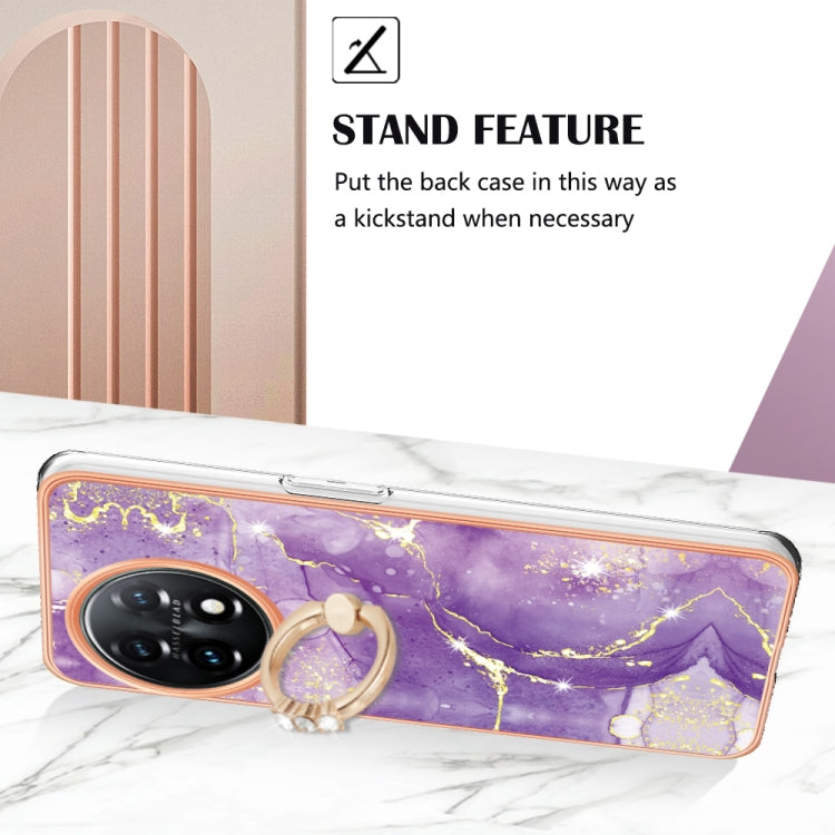 For OnePlus 11 Electroplating Marble IMD TPU Phone Case with Ring Holder(Purple 002) - OnePlus Cases by buy2fix | Online Shopping UK | buy2fix