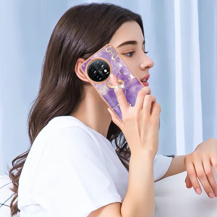 For OnePlus 11 Electroplating Marble IMD TPU Phone Case with Ring Holder(Purple 002) - OnePlus Cases by buy2fix | Online Shopping UK | buy2fix