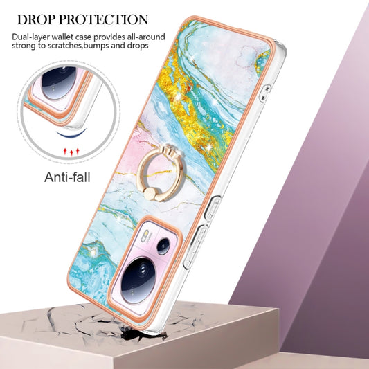 For Xiaomi 13 Lite 5G Electroplating Marble IMD TPU Phone Case with Ring Holder(Green 004) by buy2fix