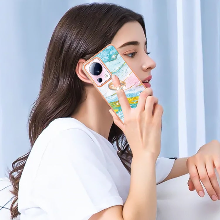 For Xiaomi 13 Lite 5G Electroplating Marble IMD TPU Phone Case with Ring Holder(Green 004) by buy2fix
