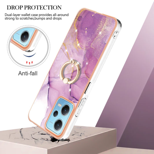 For Xiaomi Redmi Note 12 5G Global/Poco X5 5G Electroplating Marble IMD TPU Phone Case with Ring Holder(Purple 001) by buy2fix
