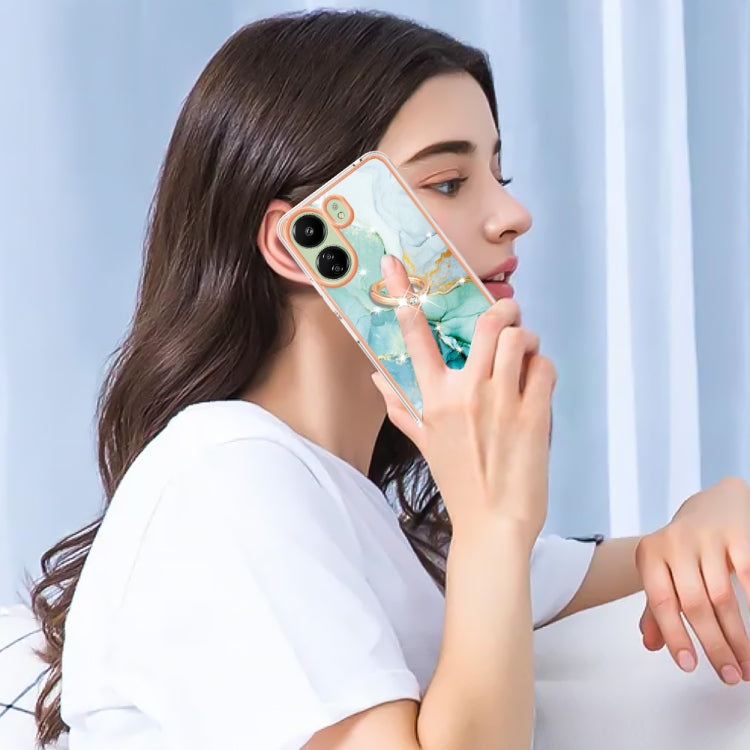 For Xiaomi Redmi 13C 4G Electroplating Marble IMD TPU Phone Case with Ring Holder(Green 003) by buy2fix