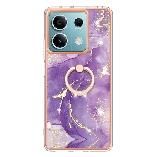 For Xiaomi Redmi Note 13 5G Global Electroplating Marble IMD TPU Phone Case with Ring Holder(Purple 002) by buy2fix