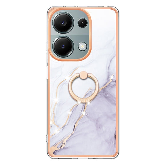 For Xiaomi Redmi Note 13 Pro 4G/Poco M6 Pro 4G Electroplating Marble IMD TPU Phone Case with Ring Holder(White 006) by buy2fix