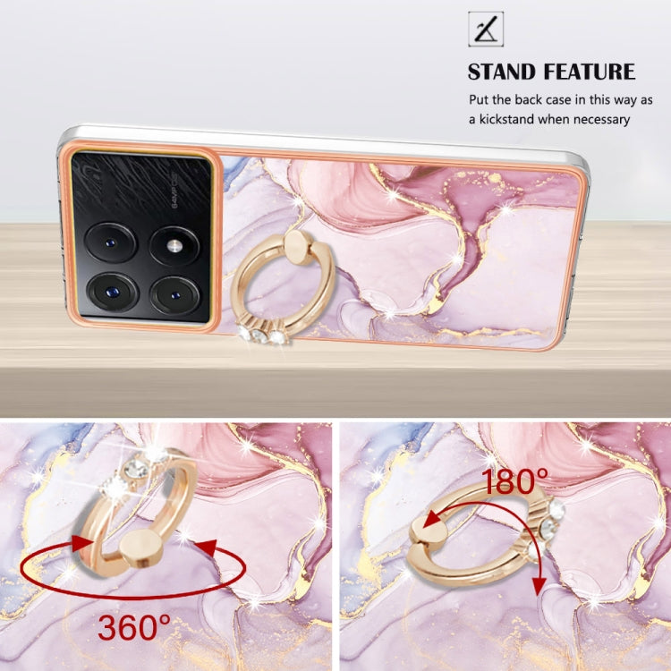 For Xiaomi Poco X6 Pro / Redmi K70E Electroplating Marble IMD TPU Phone Case with Ring Holder(Rose Gold 005) - Xiaomi Cases by buy2fix | Online Shopping UK | buy2fix