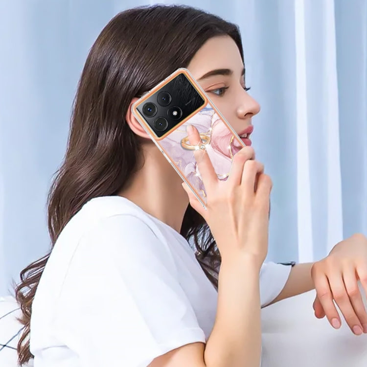 For Xiaomi Poco X6 Pro / Redmi K70E Electroplating Marble IMD TPU Phone Case with Ring Holder(Rose Gold 005) - Xiaomi Cases by buy2fix | Online Shopping UK | buy2fix