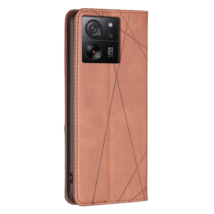 For Xiaomi 13T / 13T Pro / Redmi K60 Ultra Rhombus Texture Magnetic Leather Phone Case(Brown) - Xiaomi Cases by buy2fix | Online Shopping UK | buy2fix