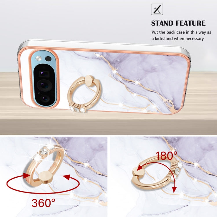 For Google Pixel 9 Pro XL Electroplating Marble IMD TPU Phone Case with Ring Holder(White 006) - Google Cases by buy2fix | Online Shopping UK | buy2fix
