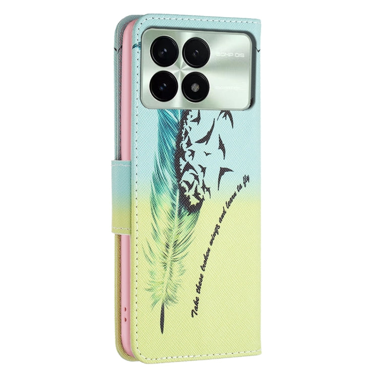 For Xiaomi Redmi K70 / K70 Pro Colored Drawing Pattern Leather Phone Case(Feather) - Xiaomi Cases by buy2fix | Online Shopping UK | buy2fix