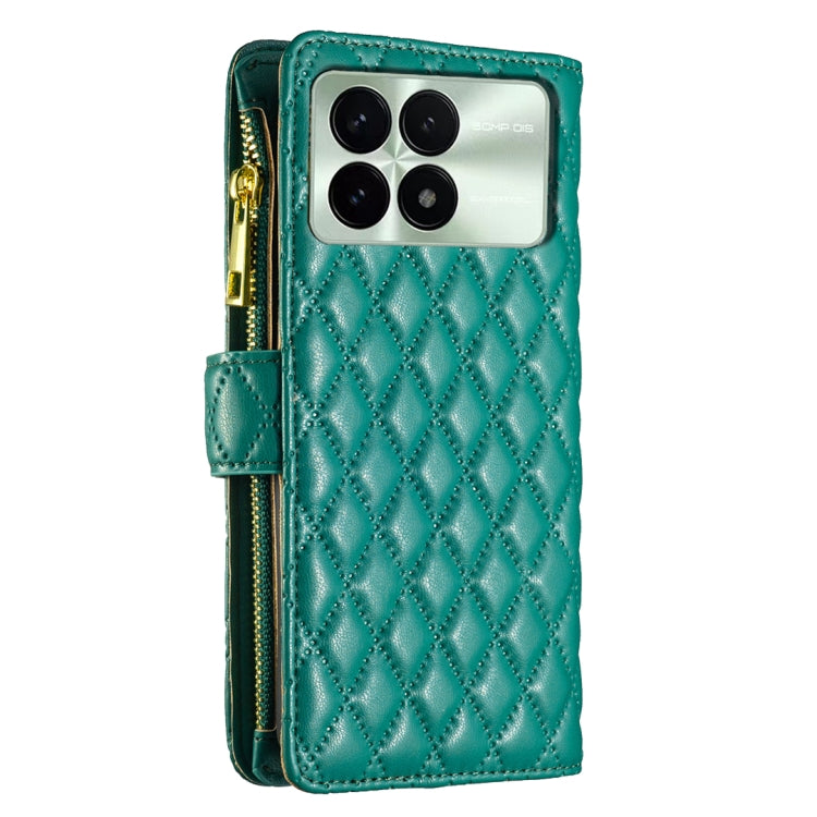 For Xiaomi Redmi K70 / K70 Pro Diamond Lattice Zipper Wallet Leather Flip Phone Case(Green) - Xiaomi Cases by buy2fix | Online Shopping UK | buy2fix