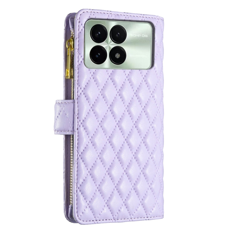 For Xiaomi Redmi K70 / K70 Pro Diamond Lattice Zipper Wallet Leather Flip Phone Case(Purple) - Xiaomi Cases by buy2fix | Online Shopping UK | buy2fix
