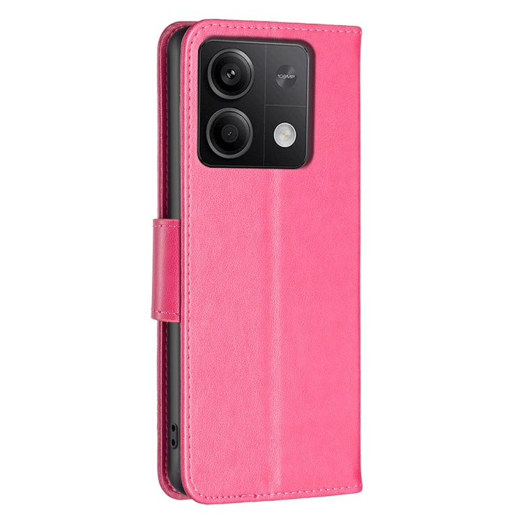 For Xiaomi Redmi Note 13 4G Global Two Butterflies Embossing Leather Phone Case(Rose Red) - Xiaomi Cases by buy2fix | Online Shopping UK | buy2fix