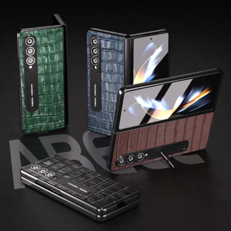 For Samsung Galaxy Z Fold3 5G Integrated Crocodile Texture Genuine Leather Phone Case(Brown) - Galaxy Phone Cases by buy2fix | Online Shopping UK | buy2fix