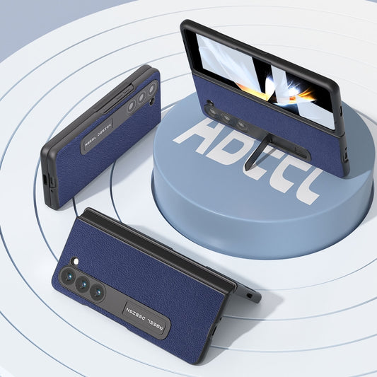 For Samsung Galaxy Z Fold5 ABEEL Integrated Black Edge Genuine Leather Mino Phone Case with Holder(Royal Blue) - Galaxy Z Fold5 Cases by buy2fix | Online Shopping UK | buy2fix