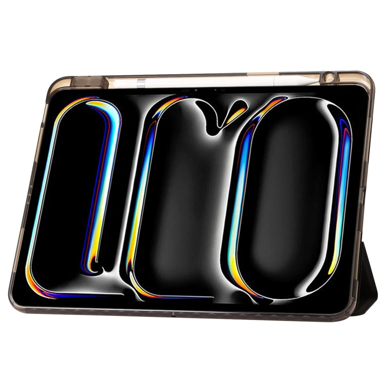 For iPad Air 11 2025 / 2024 Clear Acrylic 3-Fold Leather Tablet Case(Black) - iPad Air 11 2025 / 2024 Cases by buy2fix | Online Shopping UK | buy2fix