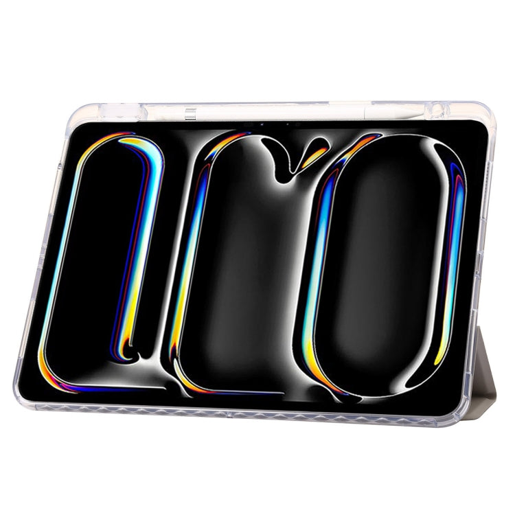 For iPad Air 11 2025 / 2024 Clear Acrylic 3-Fold Leather Tablet Case(Grey) - iPad Air 11 2025 / 2024 Cases by buy2fix | Online Shopping UK | buy2fix