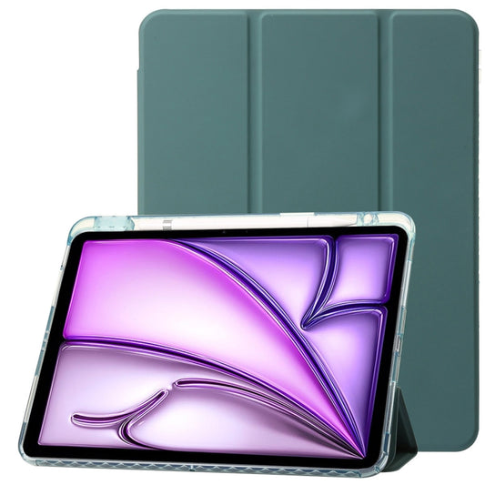 For iPad Air 13 2025 / 2024 Clear Acrylic 3-Fold Leather Tablet Case(Dark Green) - iPad Air 13 2025 / 2024 Cases by buy2fix | Online Shopping UK | buy2fix
