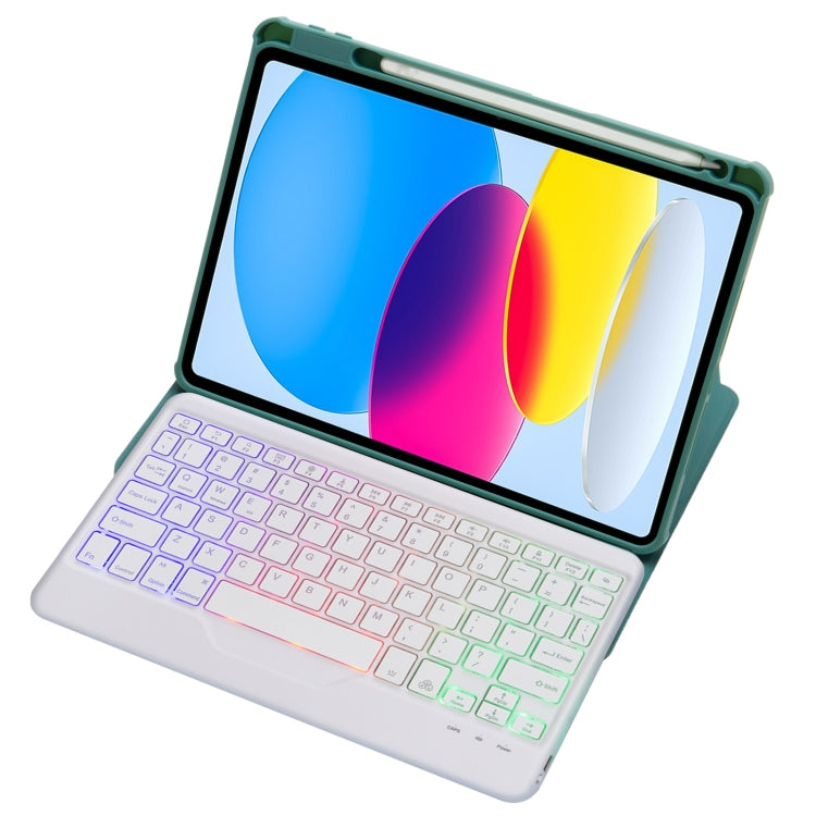 For iPad 11 2025 / 10th Gen 10.9 2022 F10BS 360 Rotation Acrylic Transparent Bluetooth Keyboard Leather Case With Backlight(Green) - Universal by buy2fix | Online Shopping UK | buy2fix