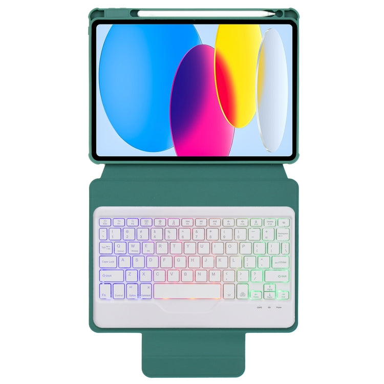 For iPad 11 2025 / 10th Gen 10.9 2022 F10BS 360 Rotation Acrylic Transparent Bluetooth Keyboard Leather Case With Backlight(Green) - Universal by buy2fix | Online Shopping UK | buy2fix