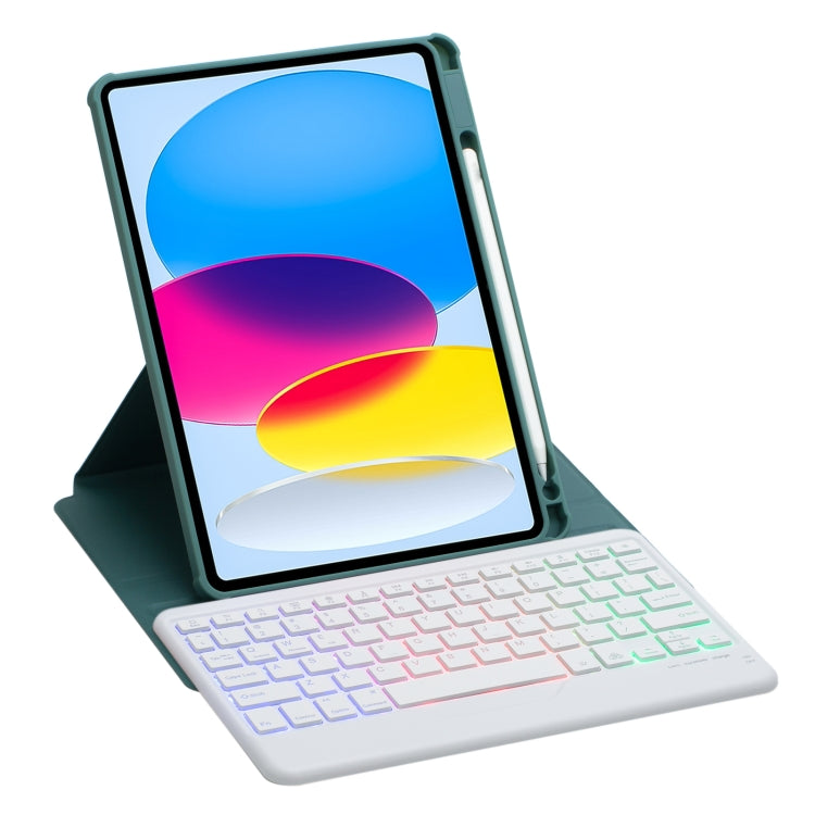 For iPad 11 2025 / 10th Gen 10.9 2022 F10BS 360 Rotation Acrylic Transparent Bluetooth Keyboard Leather Case With Backlight(Green) - Universal by buy2fix | Online Shopping UK | buy2fix