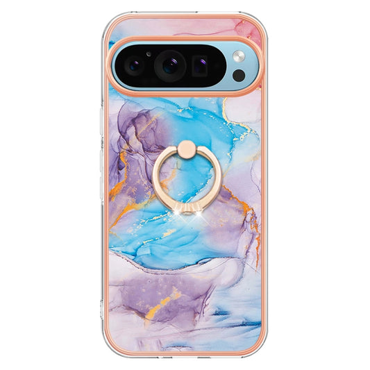 For Google Pixel 9 Pro XL Electroplating IMD TPU Phone Case with Ring(Blue Marble) by buy2fix