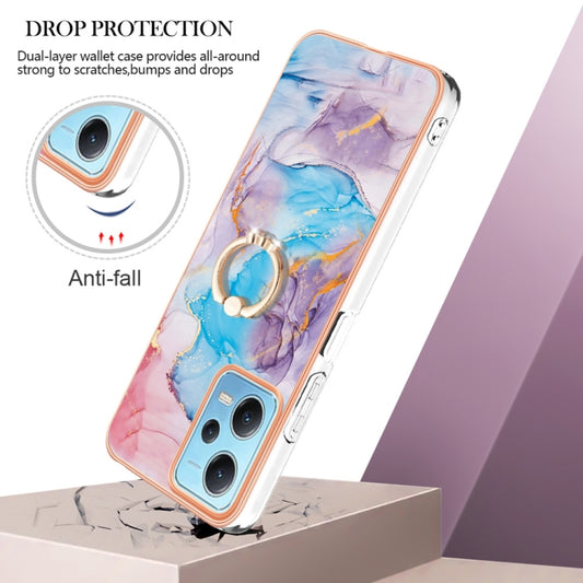 For Xiaomi Redmi Note 12 5G Global/Poco X5 5G Electroplating IMD TPU Phone Case with Ring(Blue Marble) by buy2fix