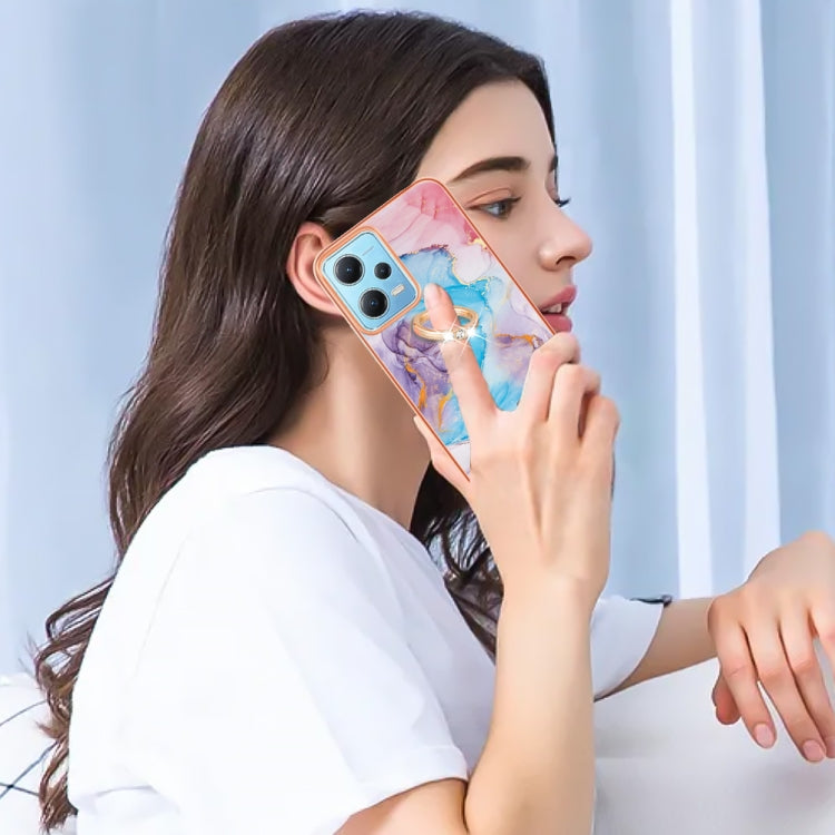 For Xiaomi Redmi Note 12 5G Global/Poco X5 5G Electroplating IMD TPU Phone Case with Ring(Blue Marble) by buy2fix