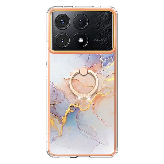 For Xiaomi Poco X6 Pro / Redmi K70E Electroplating IMD TPU Phone Case with Ring(White Marble) by buy2fix