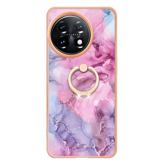 For OnePlus 11 Electroplating Marble Dual-side IMD Phone Case with Ring(Pink 013) by buy2fix