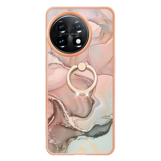 For OnePlus 11 Electroplating Marble Dual-side IMD Phone Case with Ring(Rose Gold 015) by buy2fix